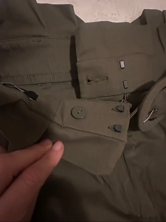 Express Olive Green Paperbag Waist Wide-Leg Chinos W/ Belt - Picture 5 of 7